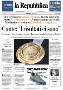 la repubblica prima pagina 25 marzo 2020