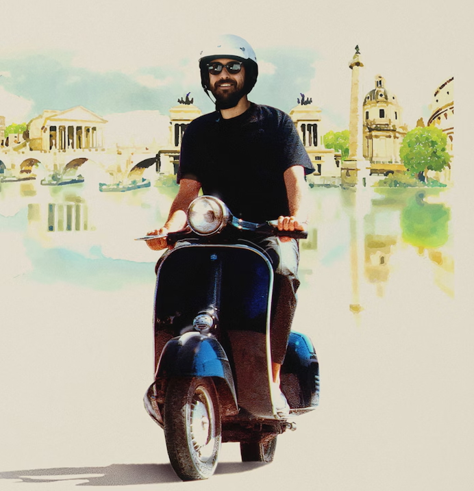 Digital art ispirata a Caro Diario di Nanni Moretti (ph. AI generated)